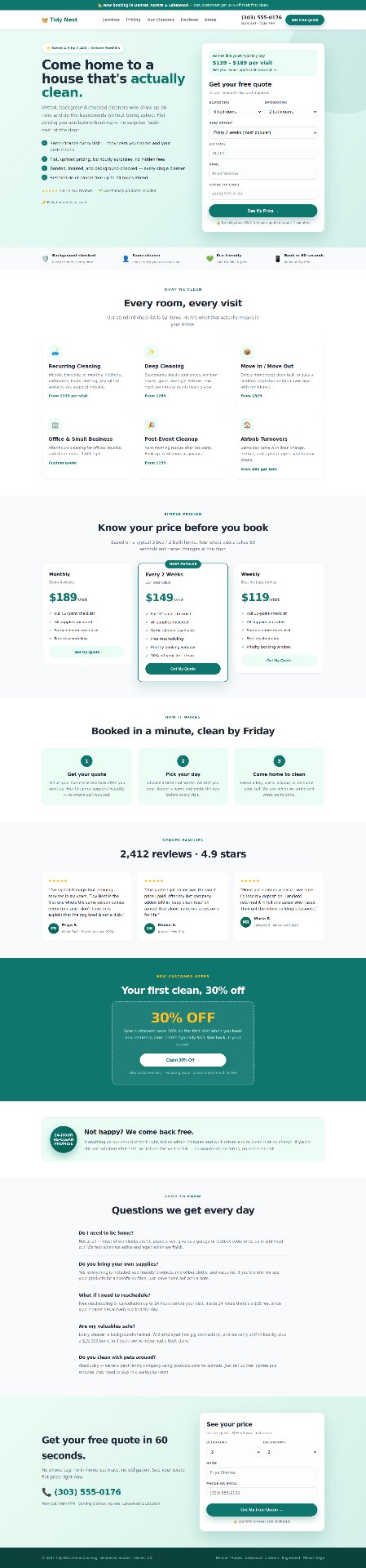Tidy Nest landing page designed by BusyBee