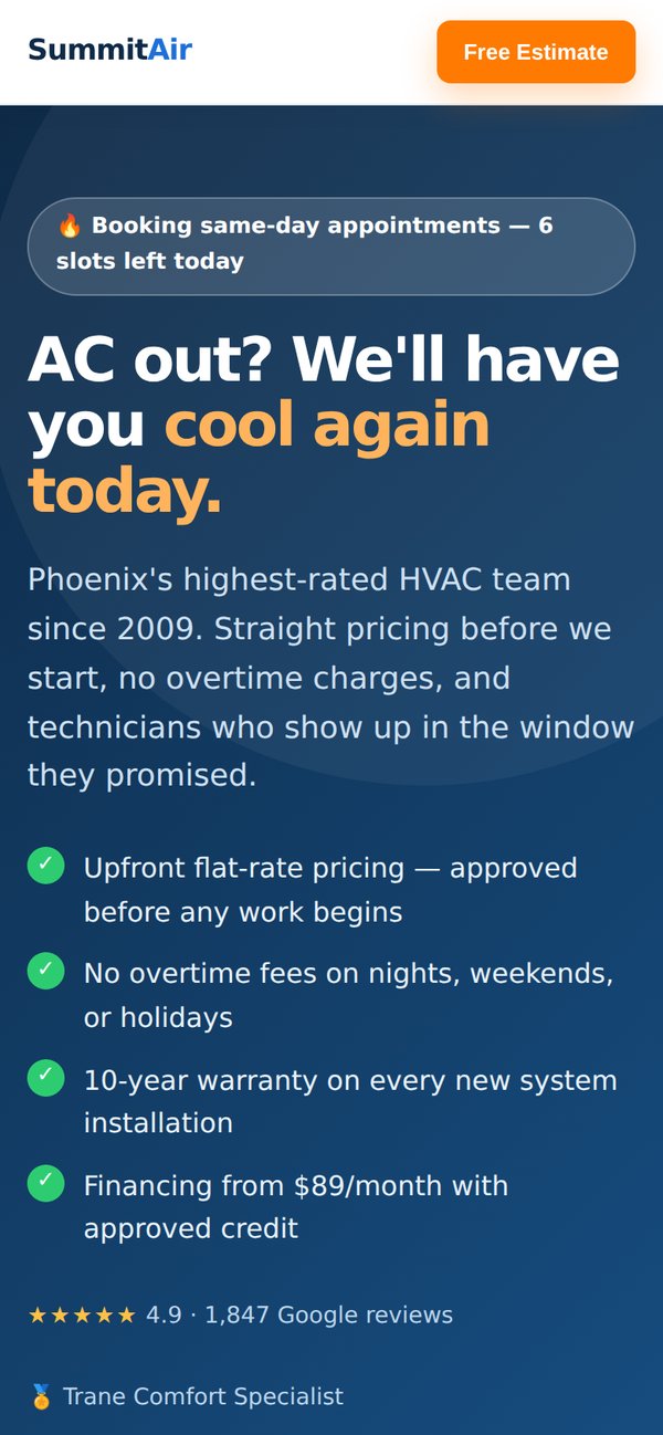 SummitAir landing page on mobile